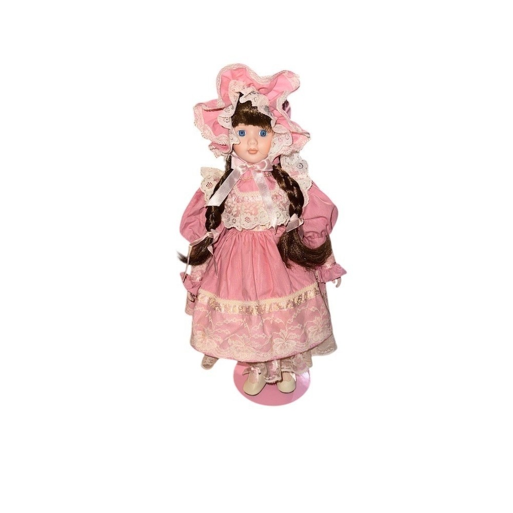 Princess House Katrina Porcelain Collector Doll‎ Pink Lace Dress w/ Stand